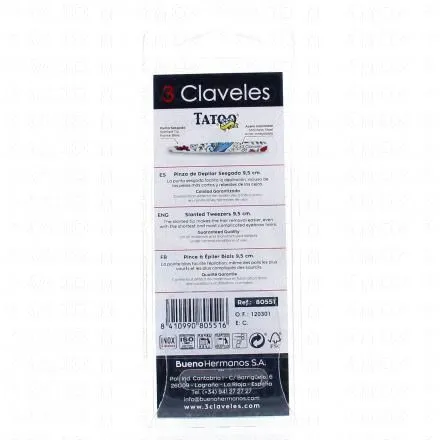 3 CLAVELES Pince à épiler biais 9,5cm modèle tattoo