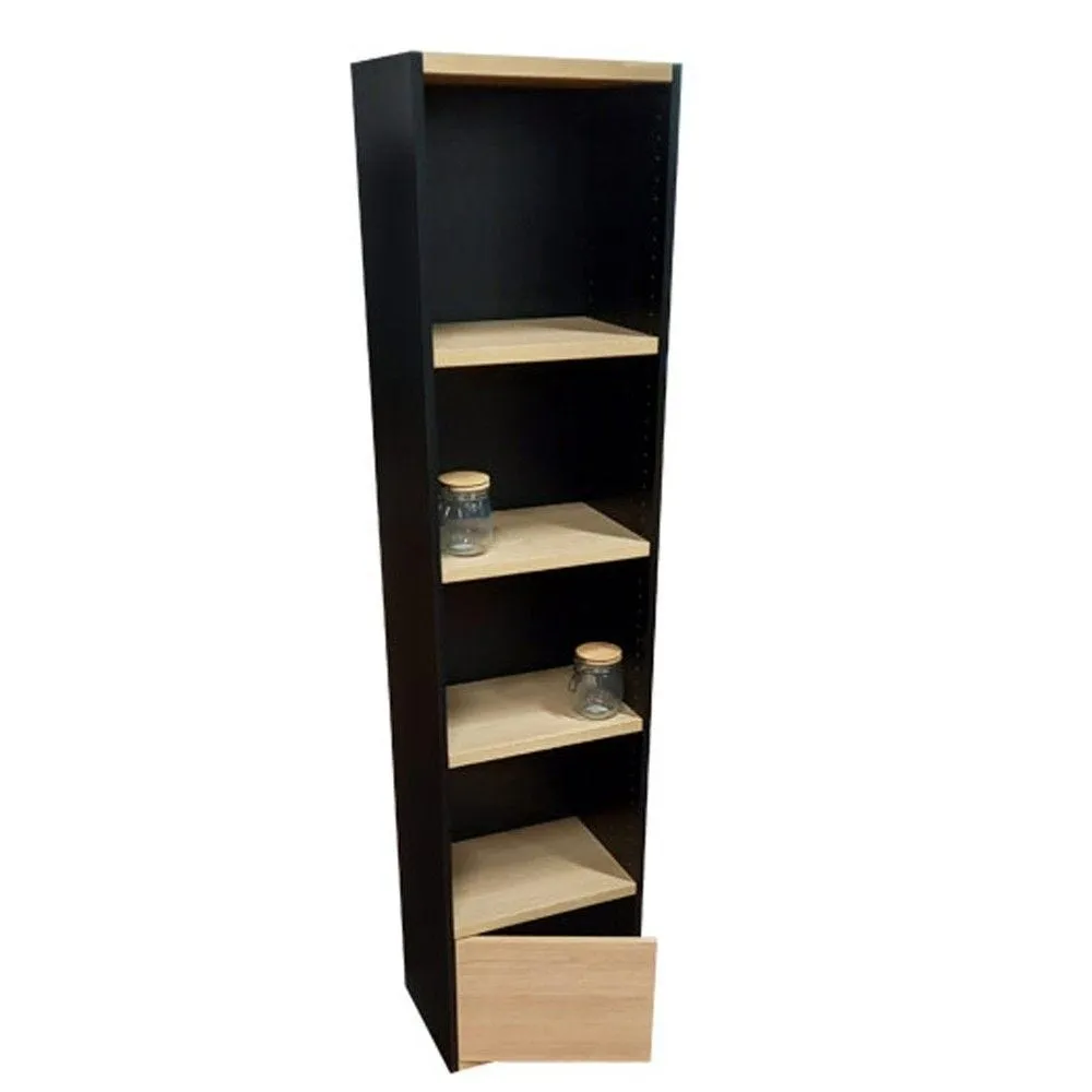 Armoire etroite haute étagères bois avec porte basse 2 tons 47x37x200cm