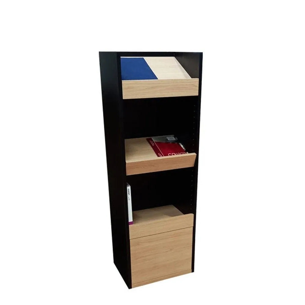 Armoire étagères bois, présentoir 2 casiers avec porte basse 2 tons 47x37x140cm