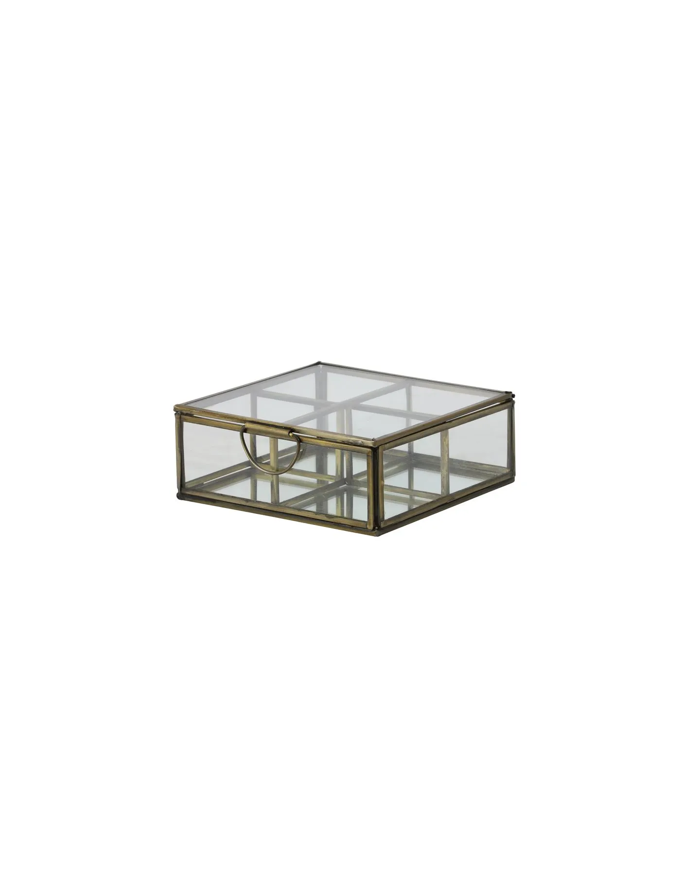 Boîte Déco 4 Comp. 14X14X5,5 Cm Alexandra Bronze Ant.+Verre