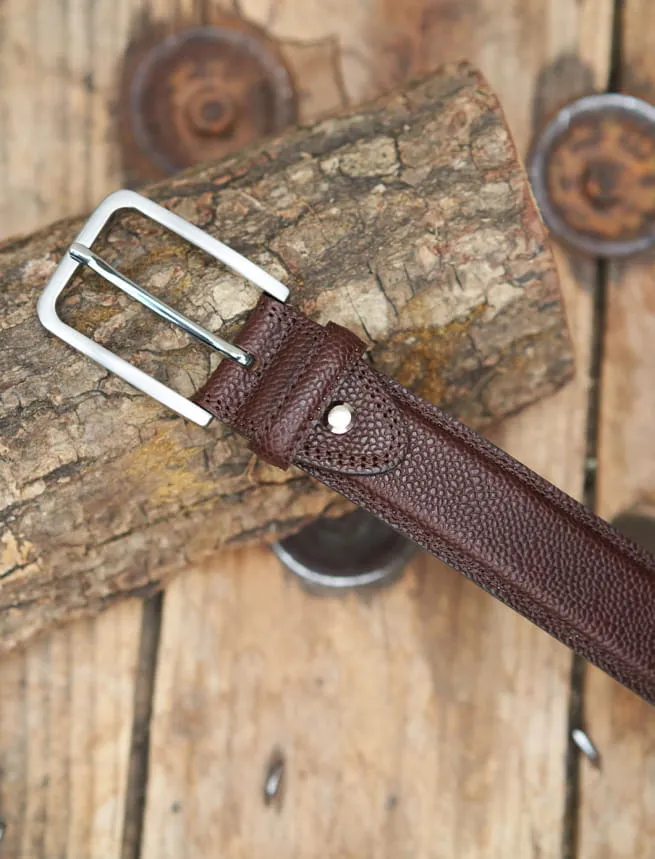 Ceinture Classique pour Homme en Cuir Italien Grainé Couleur Marron
