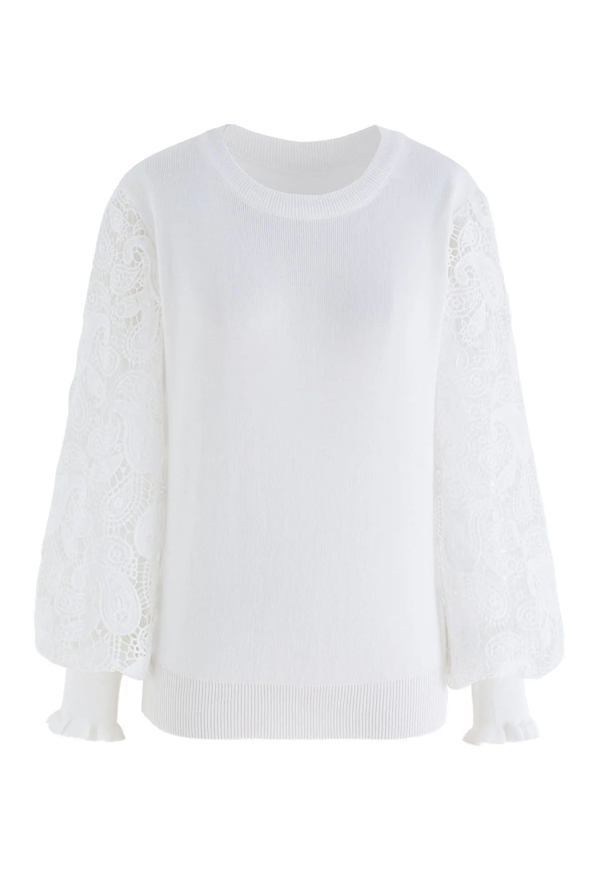 Haut en tricot à manches crochet Paisley en blanc
