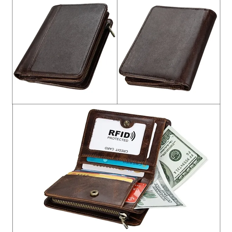 Porte-Carte Antimagnétique Anti RFID Hommes Cuir Café