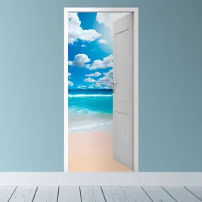 Porte ouverte sur la plage et les nuages - STICKERS MURAUX