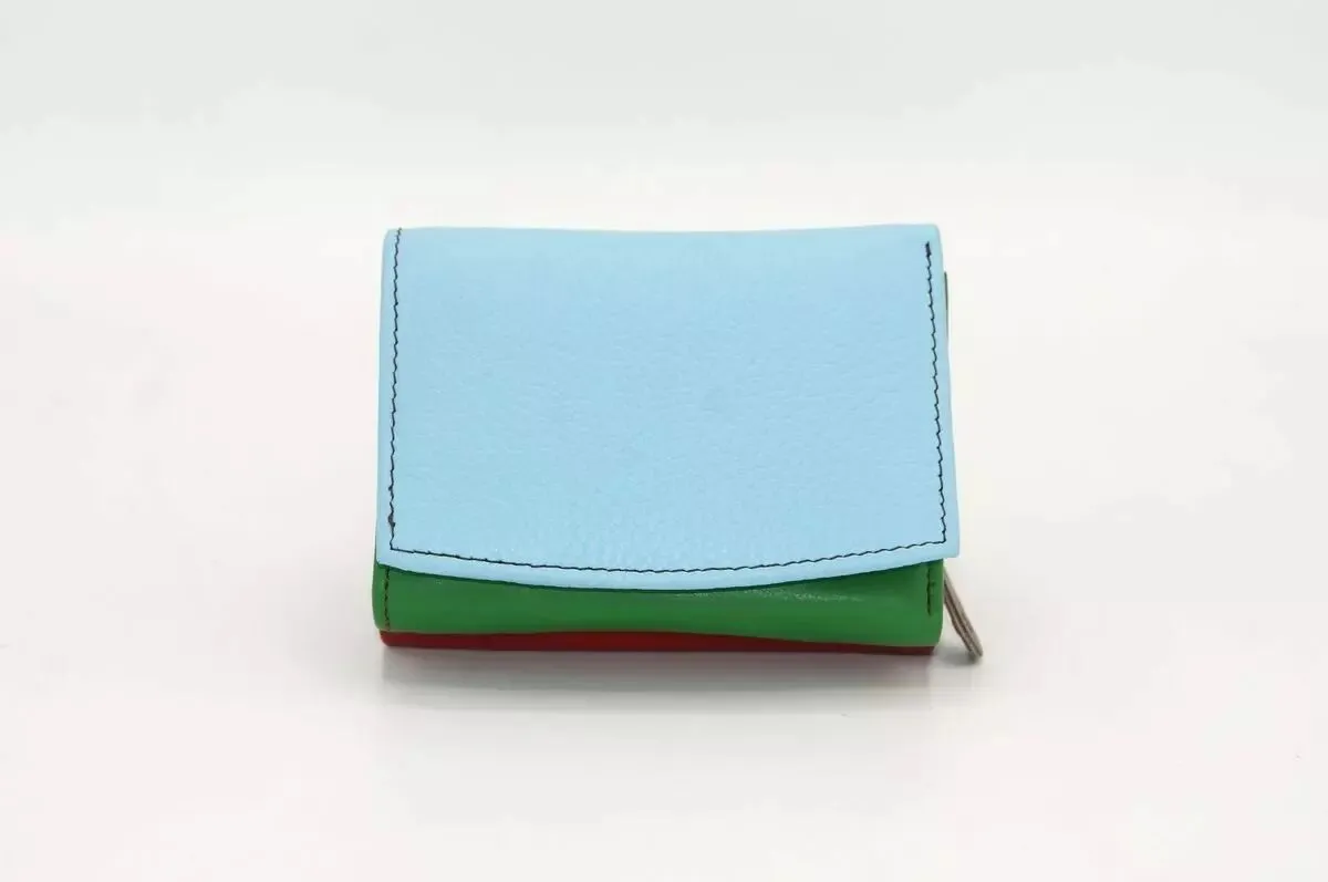 Portefeuille cuir grainé compact bleu ciel
