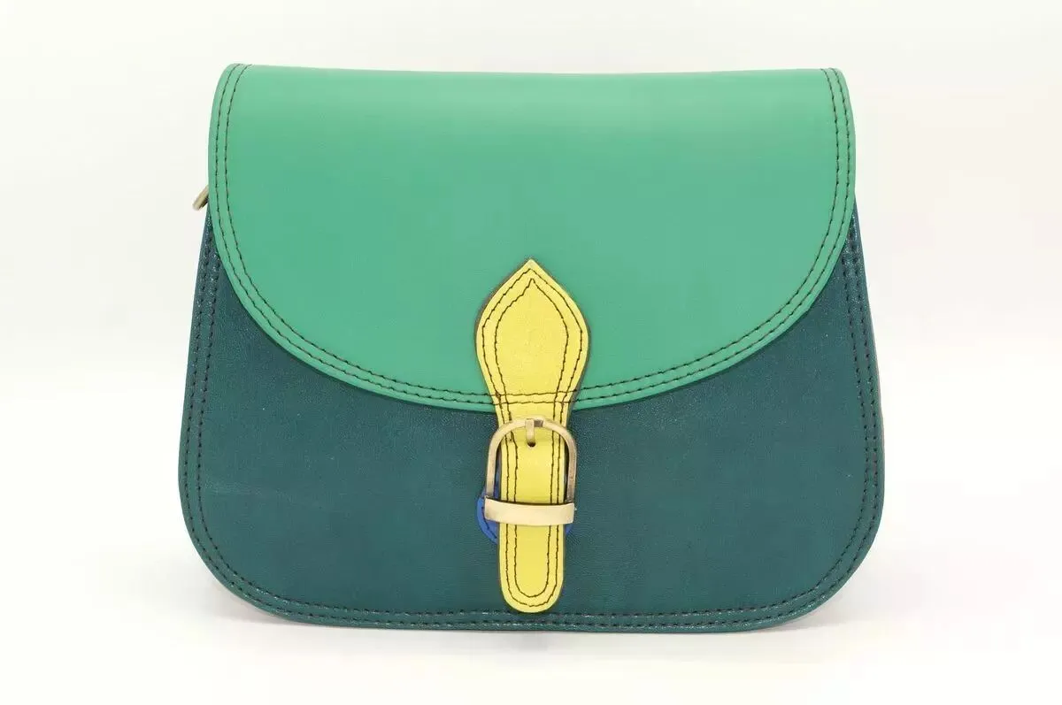 Sac en cuir femme vert deux tons unique