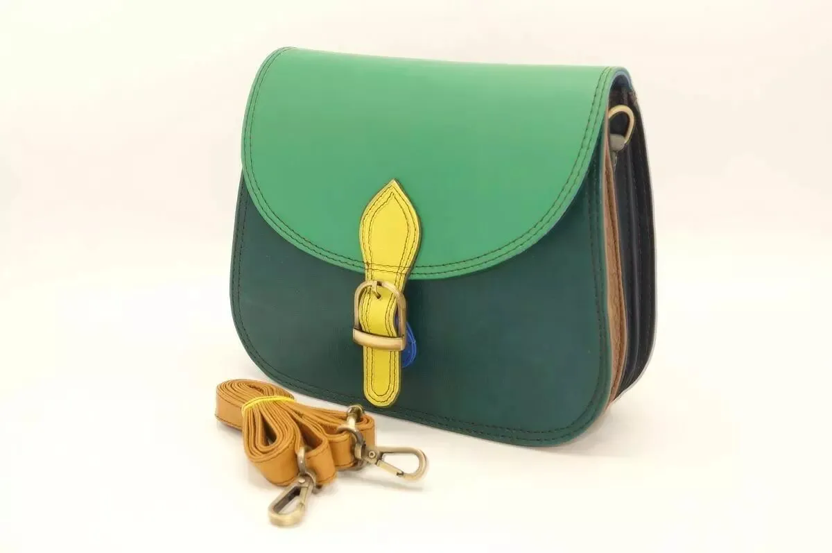 Sac en cuir femme vert deux tons unique