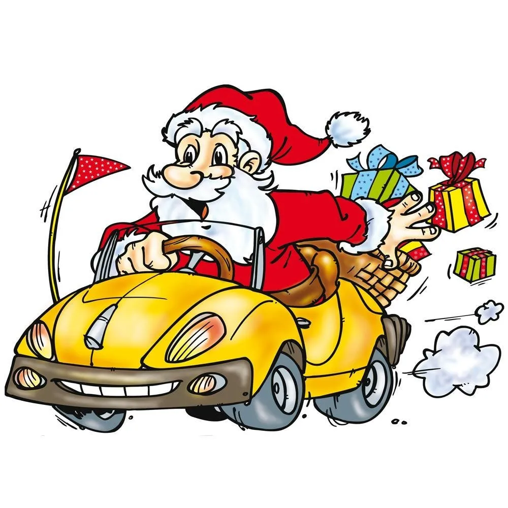 Vitrophanie père noël voiture - 70 x 100 cm